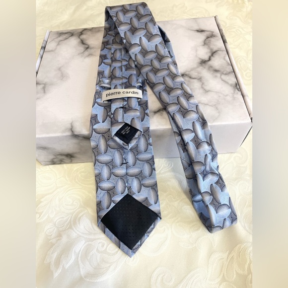 PIERRE CARDIN TIE NECKTIE GEOMETRIC BLUE SILVER - Picture 3 of 6